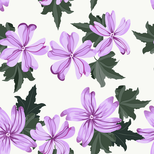  Simple cute pattern in small purple beauteous flowers of mallow. Liberty style. Floral seamless background for textile or book covers, manufacturing, wallpapers, print, gift wrap and scrapbooking. - Vector, Image