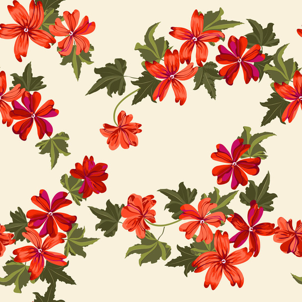  Simple cute pattern in small beauteous flower of coral mallow. Liberty style. Floral seamless background for textile or book covers, manufacturing, wallpapers, print, gift wrap and scrapbooking. - Vektor, kép