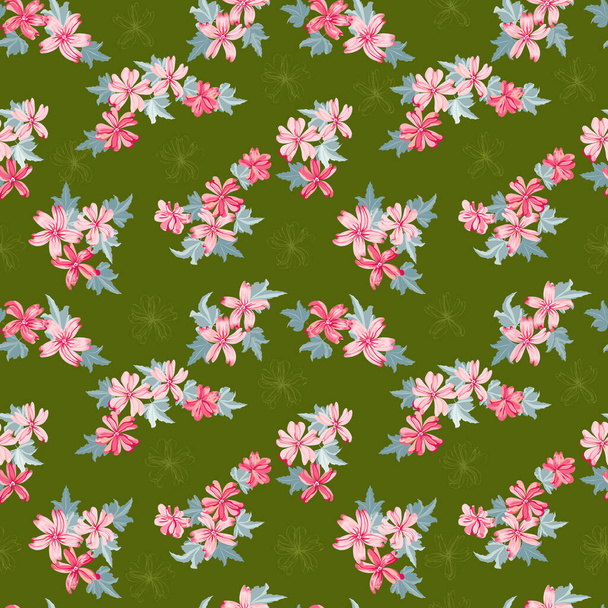  Simple cute pattern in small beauteous flower of mallow. Liberty style. Floral seamless background for textile or book covers, manufacturing, wallpapers, print, gift wrap and scrapbooking. - Vektor, obrázek