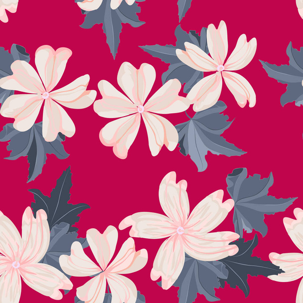 Seamless cute pattern in small beauteous flowers of mallow. Liberty style. Floral seamless background for textile or book covers, manufacturing, wallpapers, print, gift wrap and scrapbooking. - Vecteur, image