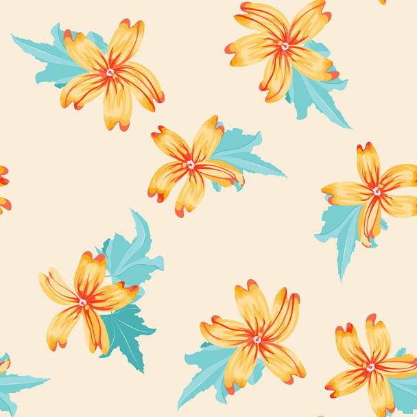  Simple cute pattern in small beauteous flower of coral mallow. Liberty style. Floral seamless background for textile or book covers, manufacturing, wallpapers, print, gift wrap and scrapbooking. - Vector, imagen