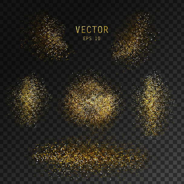 Gold glitter on black background, vector sparkles set, backdrop for card, vip, exclusive, certificate, gift, luxury, store, present, shopping and and other spray design collection - Vector, Image