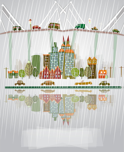 Cidade chuvosa, papel autocolantes fundo
 - Vetor, Imagem