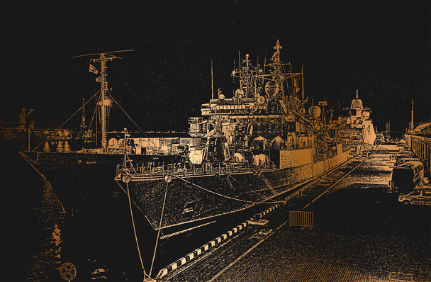 Το Πολεμικό Ναυτικό έφτασε στο λιμάνι μετά από κοινές ασκήσεις.. - Διάνυσμα, εικόνα
