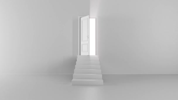 loistaa avoimen oven kanssa portaat valoisassa huoneessa - Materiaali, video