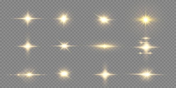 Estrellas brillantes, hermosos rayos dorados. Vector
 - Vector, Imagen