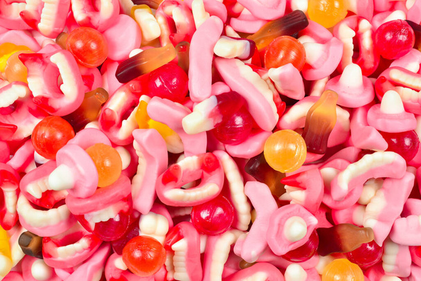 Assorted gummy candies. Top view. Jelly  sweets. - 写真・画像