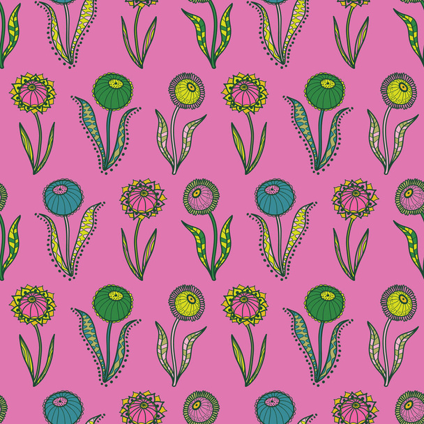 Retro 60s floral. Vector repeat pattern. Great for home decor, wrapping, fashion, scrapbooking, wallpaper, gift, kids, apparel. - Vector, Image