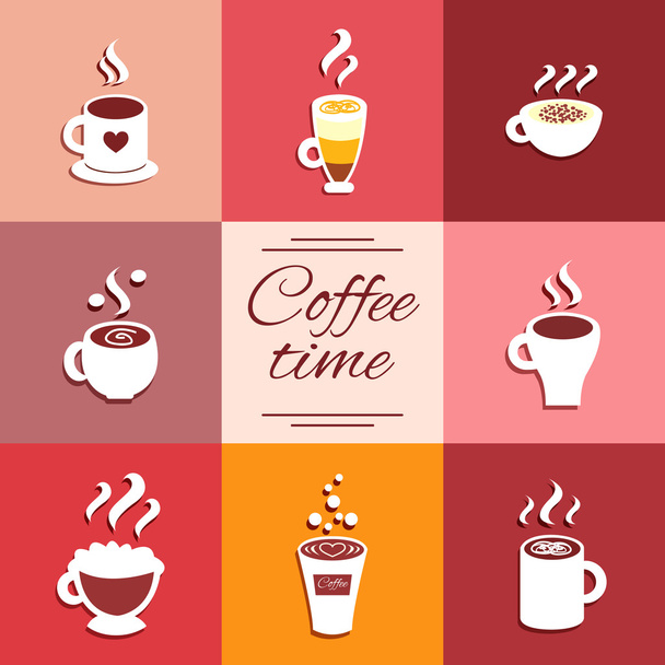 Collection of cup icons with hot coffee drinks - Vector, Image