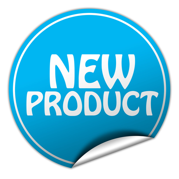 new product round blue sticker on white background - Foto, Imagem