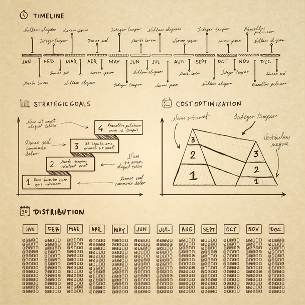 Doodle infographics elements for business presentation - Vector, Image