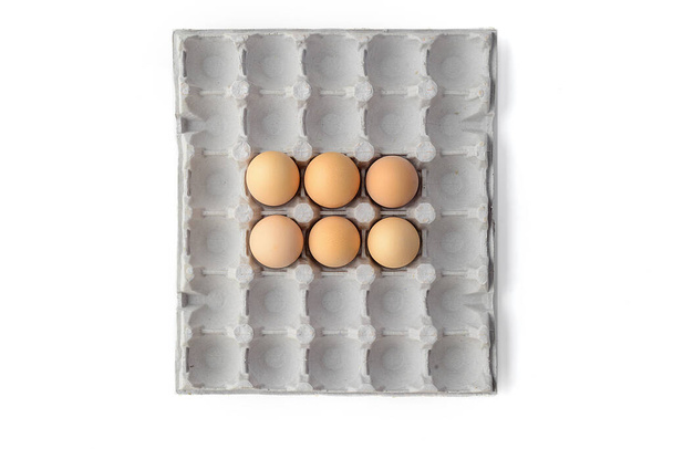 fresh farm eggs ib carton isolated on white - Foto, immagini