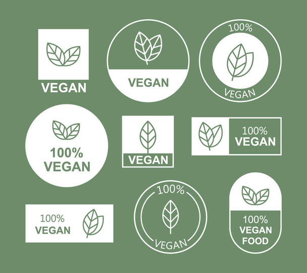 Definir ícone vegan plana no fundo branco. Biologia, Ecologia, logótipos e crachás orgânicos, etiqueta, etiqueta. Desenho de ilustração vetorial
 - Vetor, Imagem