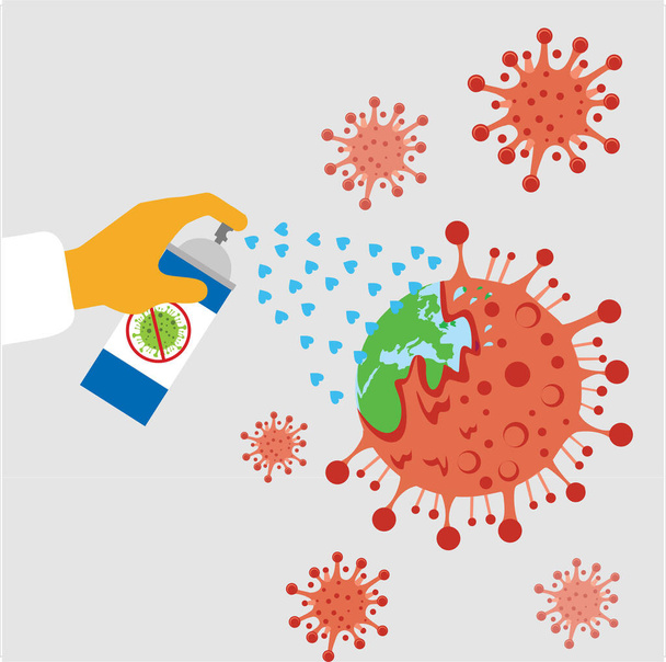 desinfectie spuiten werknemer uit te roeien corona virus covid 19 Vector Illustratie .mensen Strijd, Versla, Bescherm virus concept. Corona virus vaccin concept. eind 2019-ncov - Foto, afbeelding