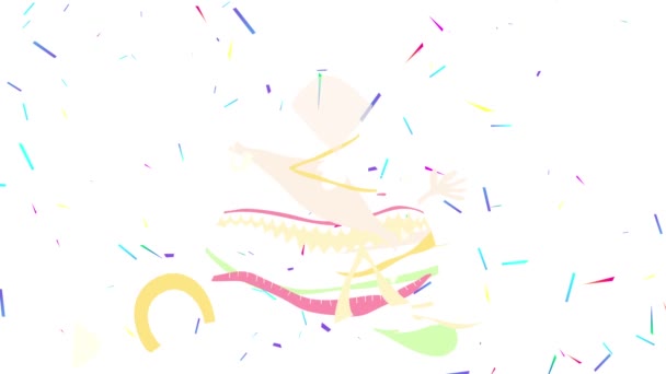 Salto inercial de Pointy Multicolored Confetti flutuando atrás de uma espécie rara de animal com monstro muito estranho como a aparência encontrada pela primeira vez e celebrada por seres humanos - Filmagem, Vídeo