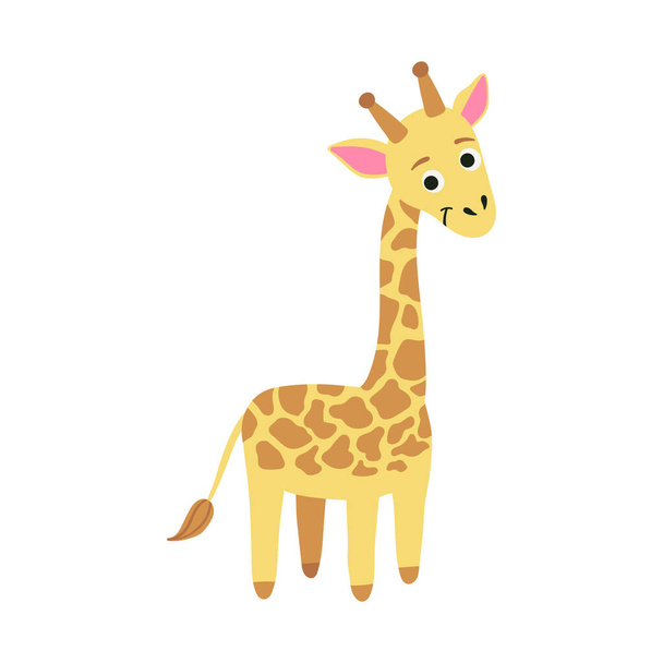 Roztomilý žirafa charakter. Jednoduchý kreslený vektorový styl ilustrace afrického zvířete, izolované na bílém pozadí - Vektor, obrázek