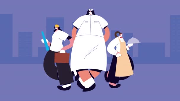 groupe de travailleurs professionnels portant des masques médicaux personnages - Séquence, vidéo
