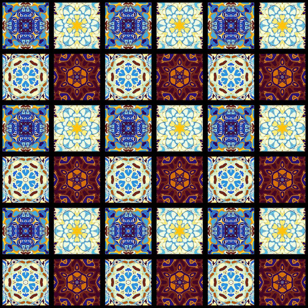 Abstraktes Muster. Mosaikkunst ornamentale Textur. Nahtloses quadratisches Muster. - Foto, Bild