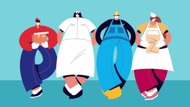 ομάδα επαγγελματιών εργαζομένων που φορούν ιατρικές μάσκες χαρακτήρες - Πλάνα, βίντεο