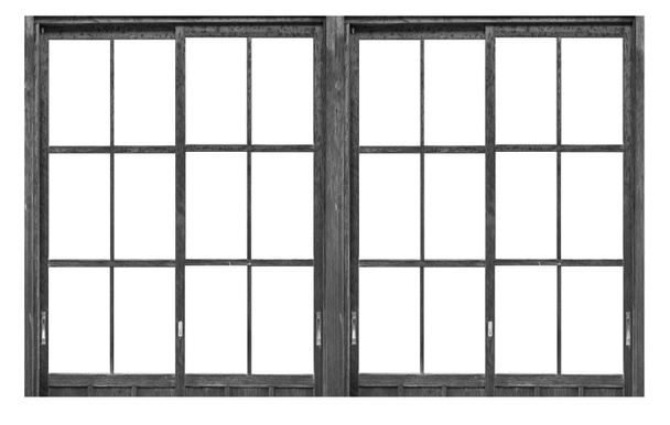 Zwart houten raamkozijn geïsoleerd op witte achtergrond - Foto, afbeelding