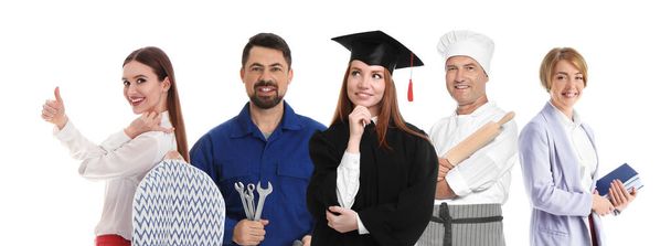 Career choice. People of different professions on white background, banner design - Фото, зображення