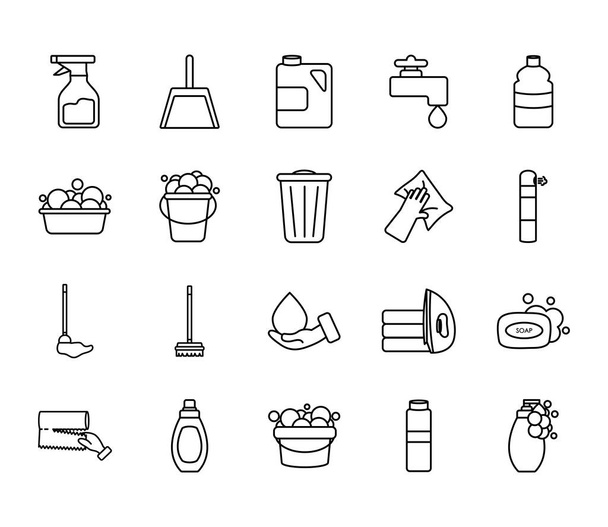 dustpan and cleaning products icon set, line style - Vector, Image