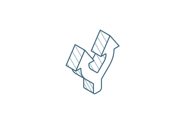 Junction, Separation, Két út, ways izometrikus ikon. 3D vektor illusztráció. Elszigetelt vonal művészet műszaki rajz. Szerkeszthető stroke - Vektor, kép