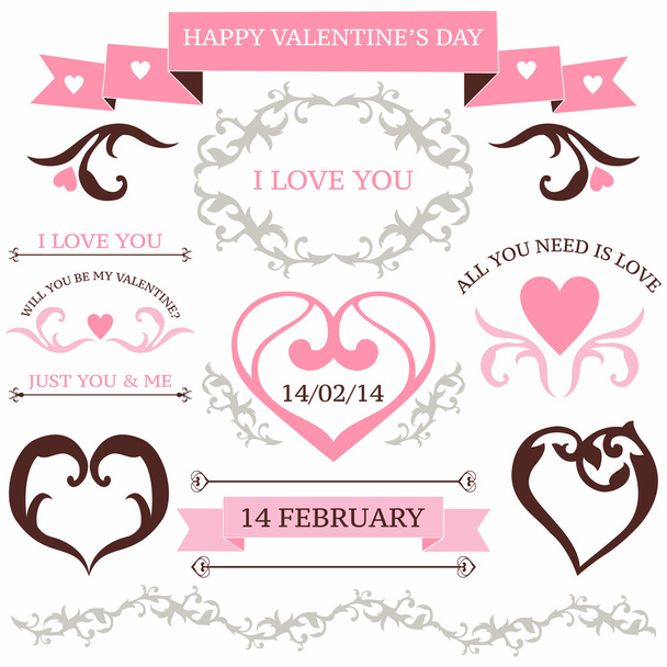 Vector set of valentine's day vintage design elements in tatoo style - Vector, Image
