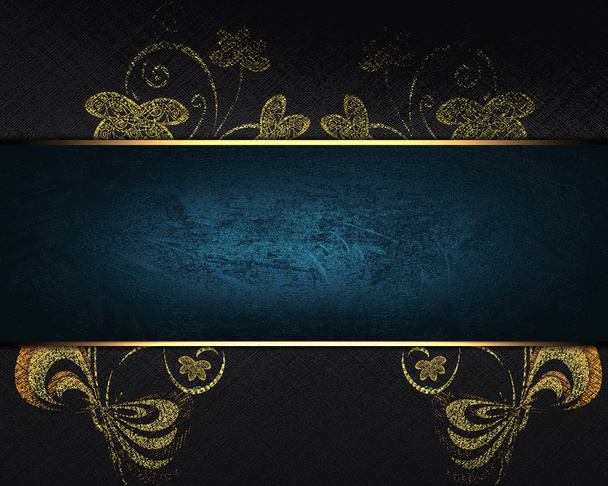 Black background with gold flower and with a blue nameplate. - Fotó, kép