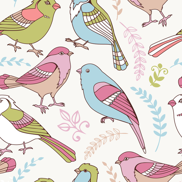 Seamless Pattern with decorative birds and floral elements. - Vektör, Görsel
