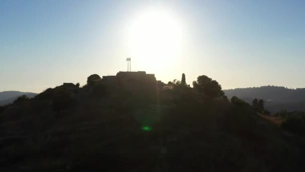 Castel National Park silhouet, zonsondergang, Jeruzalem, Luchtfoto, eilandSymbool van de strijd om door te breken naar Jeruzalem tijdens de Onafhankelijkheidsoorlog - Video