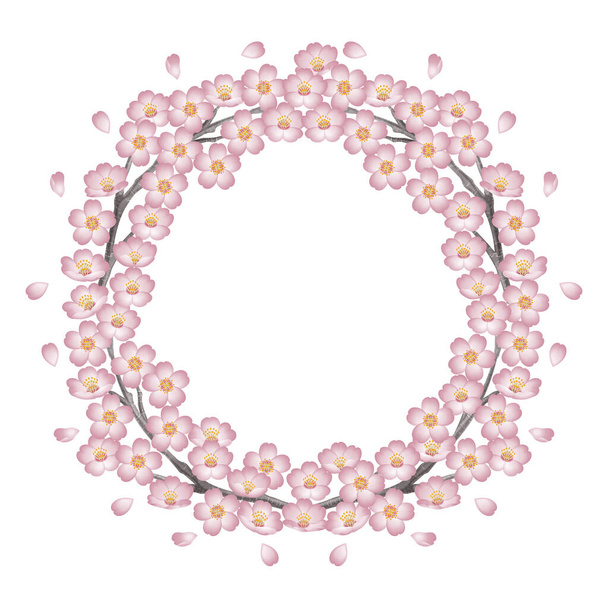 Circle of cherry blossoms. Pink. / Spring frame. The abstract shape. - Foto, Imagen