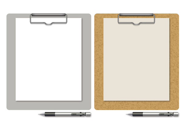 Illustration of a clipboard and mechanical pencil. / The clipboard of the cork pattern and a medical clipboard. There is copy space on the paper. - Photo, Image