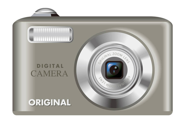 Illustrazioni di fotocamere digitali. / Fotocamera digitale colorata. / Argento. - Foto, immagini
