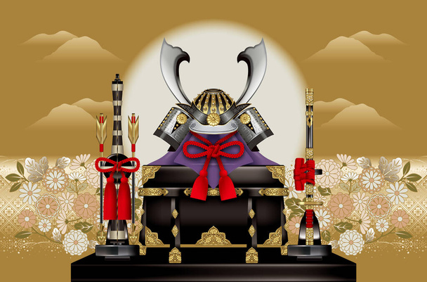 Samurai Helm (Kabuto) Set. Der japanische Kindertag (Knabenfest) ". 5. Mai. Kabuto ist ein Symbol, um den "Kindertag" zu feiern. Wir dekorieren einen Kabuto in einem Haus, um für das Wachstum des Kindes zu beten. - Foto, Bild