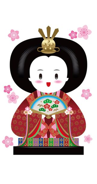 日本の女の子祭りの人形のイラスト。3月3日。日本のお祝い人形祭り(ガールフェスティバル) 。少女たちの健康と幸せを祈願する祭り。. - 写真・画像