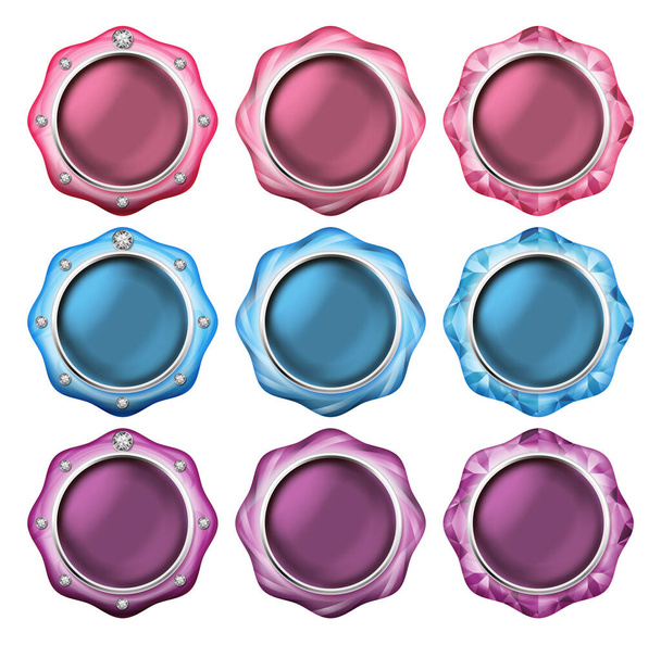 Εικονογράφηση ενός κουμπιού του κοσμήματος. / Ροζ, γαλάζιο, μωβ. - Φωτογραφία, εικόνα