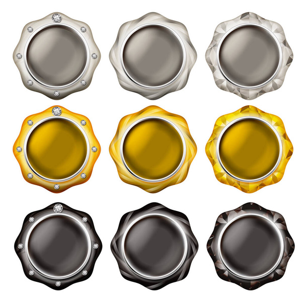 Ilustração de um botão da jóia. / Ouro branco, amarelo, preto
 - Foto, Imagem