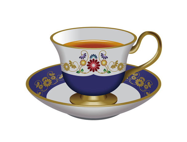 ティーカップ&ソーサーのイラスト。青だ。茶、ハーブティー、ウーロン茶. - 写真・画像