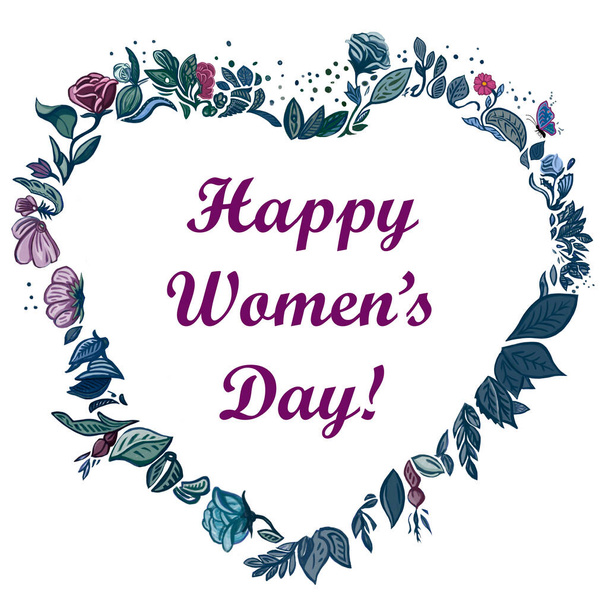 Bright congratulations on International Women's Day in the form of a floral symbol of heart love. - Fotó, kép