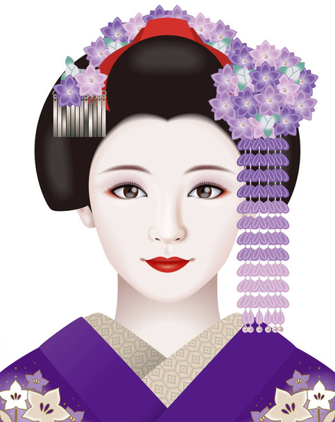 Illustrations of Japanese geisha. / Fashion & ornamental hairpin of September
.  - Фото, изображение