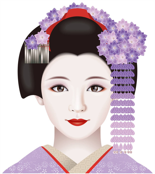 Japanse geisha. Illustratie. / Mode & sierlijke haarspeld van september.  - Foto, afbeelding