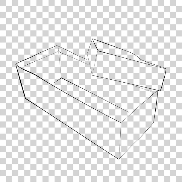 Απλό χέρι σχέδιο πρότυπο σκίτσο ή Mockup διάνυσμα μαύρο κουτί παπουτσιών, σε διαφανές φόντο εφέ - Διάνυσμα, εικόνα