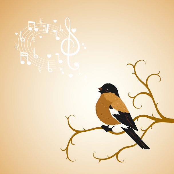 Winter bullfinch bird tweets on a tree branch - Vector, Image