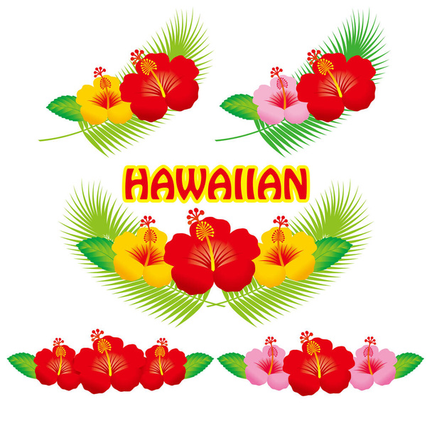 Hibiscus illustration collection. Hawaiian style illustration. - Vector, Image