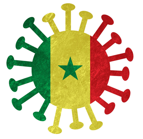 The national flag of Senegal with corona virus or bacteria - Isolated on white - Photo, Image