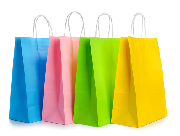 Paper shopping bags on white background - Φωτογραφία, εικόνα