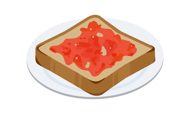 Toast de confiture de fraises sur une assiette - Vecteur, image