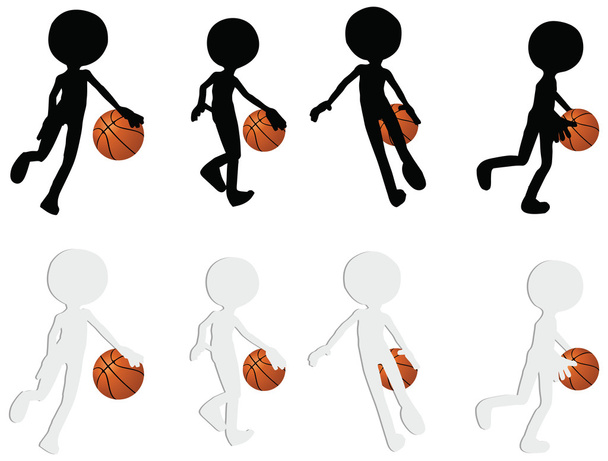 jogadores de basquete coleção silhueta em posição dribble
 - Vetor, Imagem