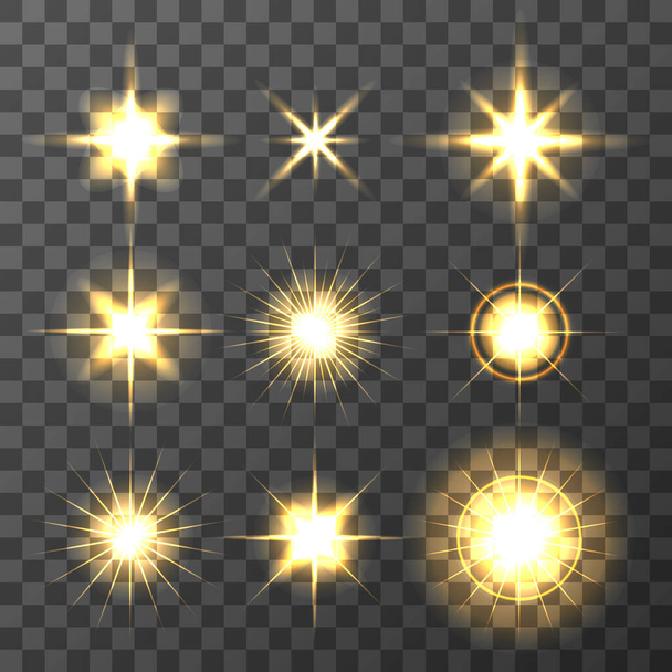 Set of glowing stars. Vector illustration - Vetor, Imagem